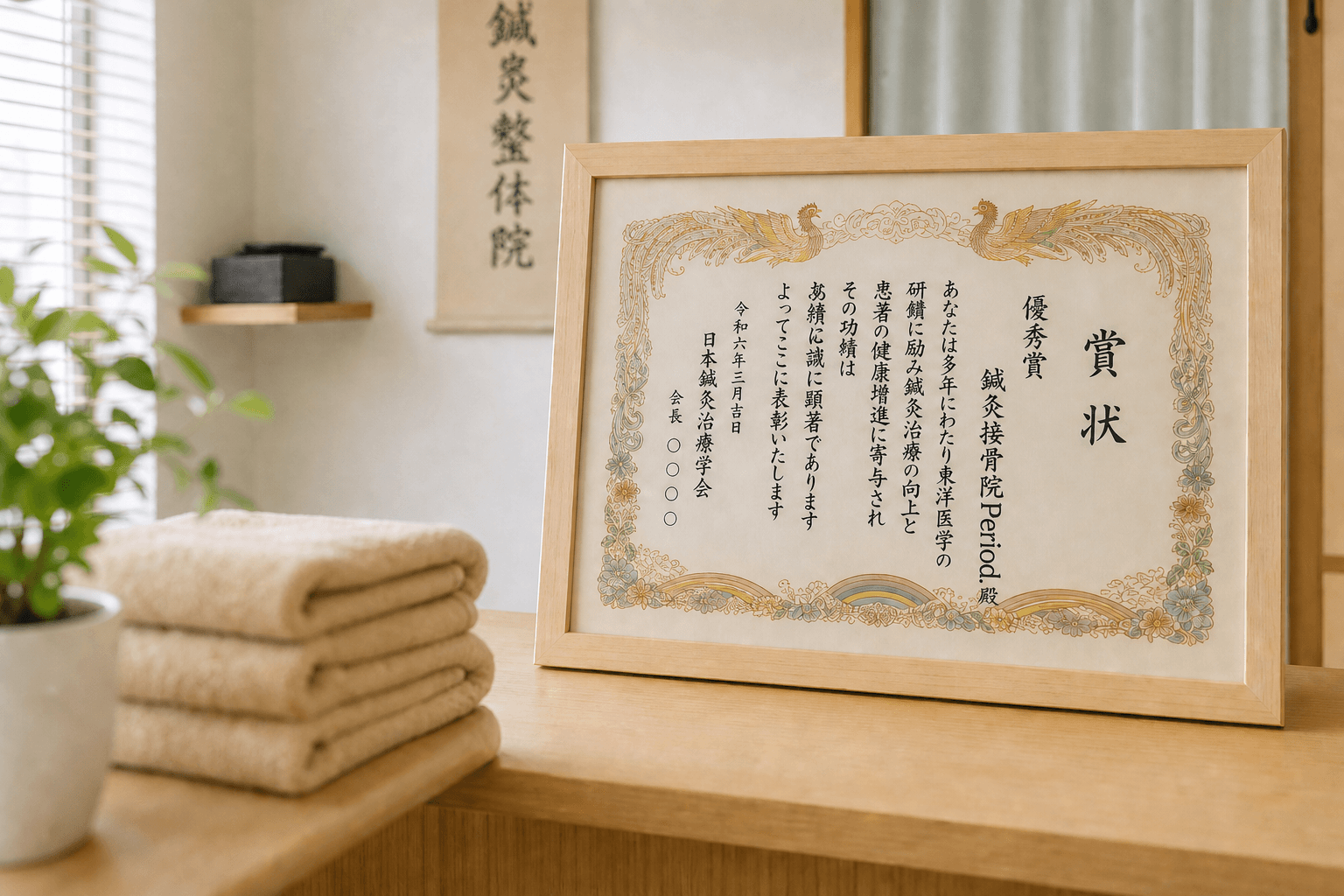 国家資格保持者による施術に関する賞状